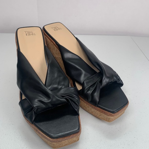 Time and Tru Shoes - Time & Tru Black Cork Wedge Sandals Size 9